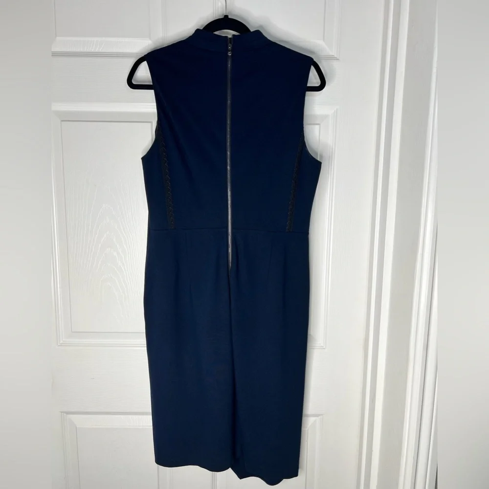 Kobi Halperin Navy Blue Jae Knit Faux Wrap Sheath  Dress Sz 10 - Picture 3 of 10
